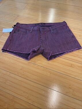 Women Big Star Purple Striped Denim NWT Short Shorts Size 28 Low Rise Raw Hem
